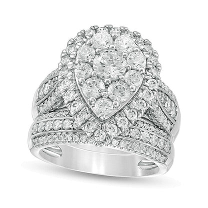 2.5 CT. TW Composite Diamond Pear-Shaped Multi-Row Bridal Set in 10K White Gold