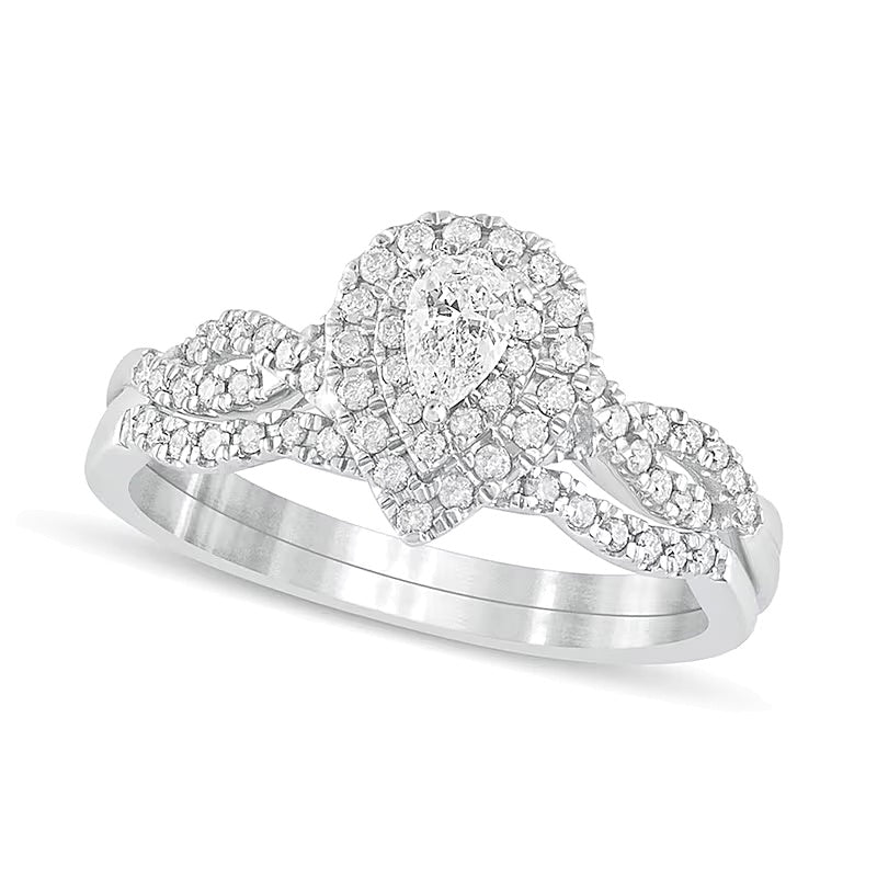0.5 CT. TW Pear-Shaped Diamond Double Frame Multi-Row Bridal Set in 10K White Gold