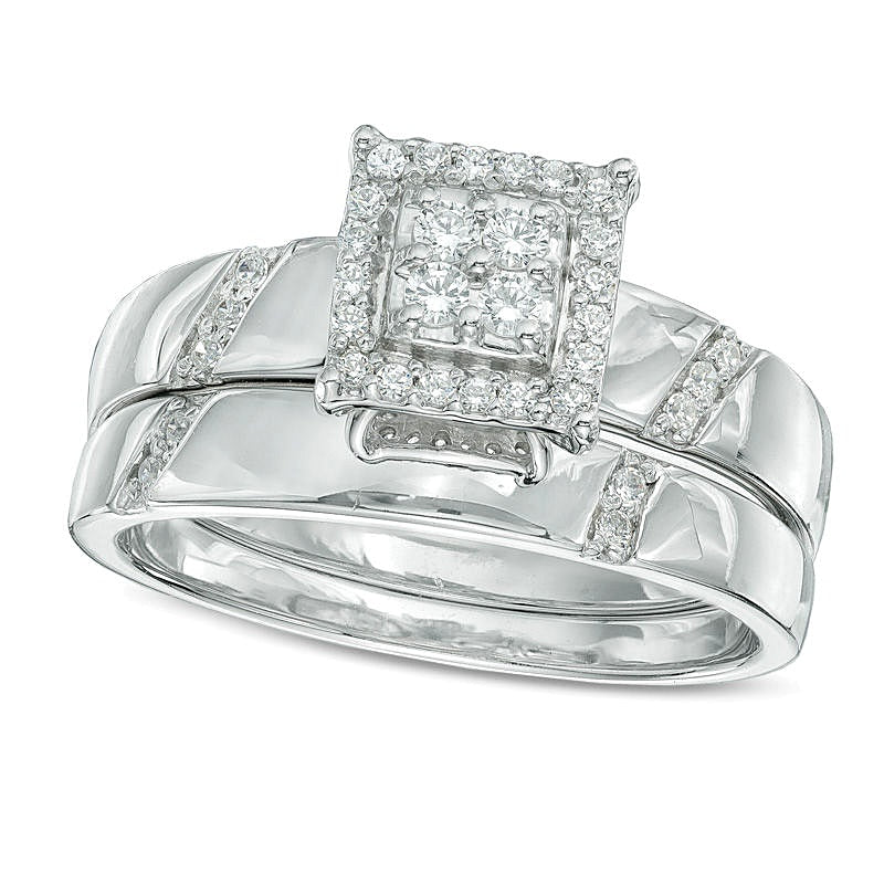 0.2 CT. TW Multi-Diamond Square Frame Bridal Set in 10K White Gold