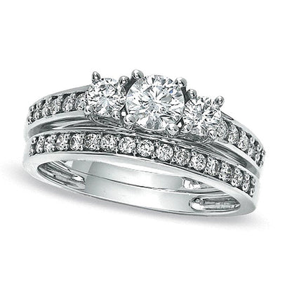 0.88 CT. TW Diamond Three Stone Bridal Set in 10K White Gold