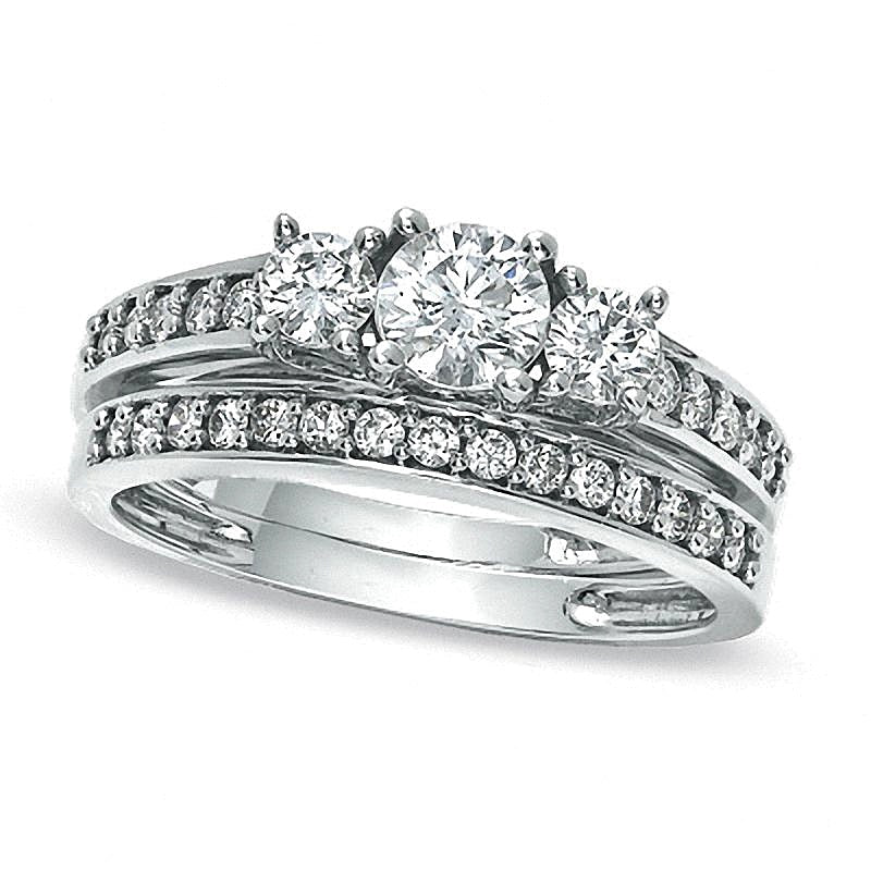 0.88 CT. TW Diamond Three Stone Bridal Set in 10K White Gold