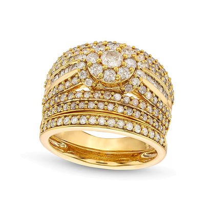 1.75 CT. TW Multi-Diamond Multi-Row Bridal Set in 10K Gold