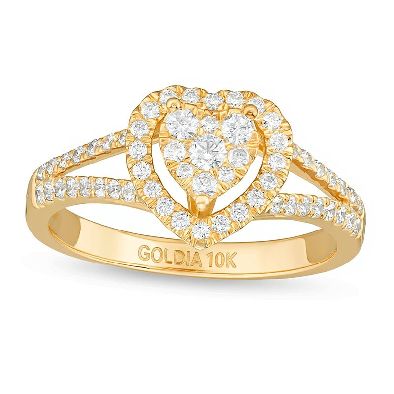 0.5 CT. TW Composite Diamond Heart Frame Split Shank Engagement Ring in 10K Gold