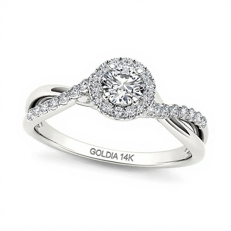 0.5 CT. TW Diamond Frame Twist Engagement Ring in 14K White Gold
