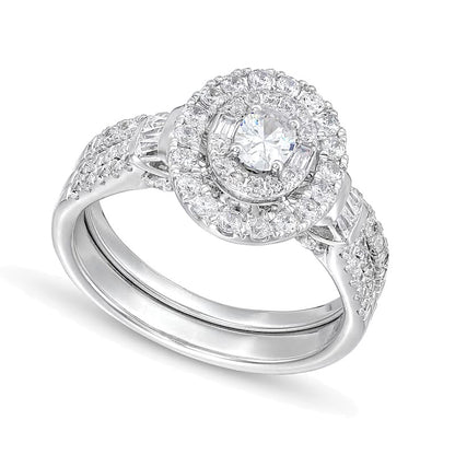 1.0 CT. TW Oval Diamond Double Row Bridal Set in 10K White Gold