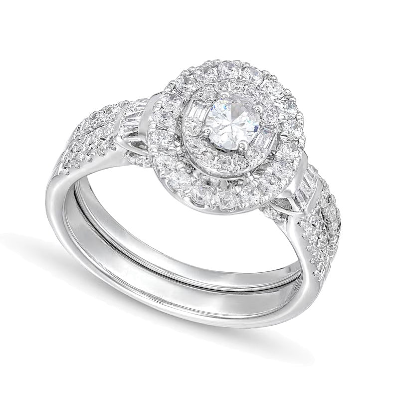1.0 CT. TW Oval Diamond Double Row Bridal Set in 10K White Gold