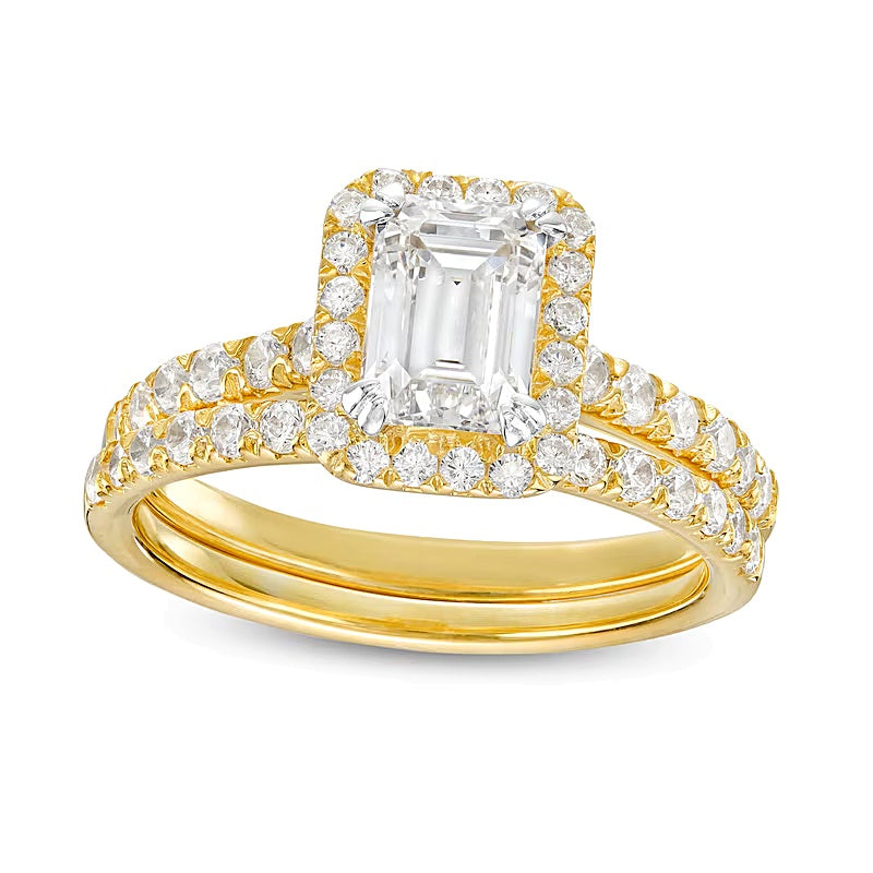 1.75 CT. TW Emerald-Cut Lab-Grown Diamond Frame Bridal Set in 14K Gold (I/SI2)