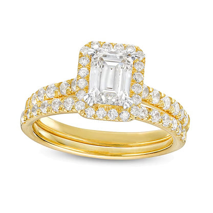 1.75 CT. TW Emerald-Cut Lab-Grown Diamond Frame Bridal Set in 14K Gold (I/SI2)