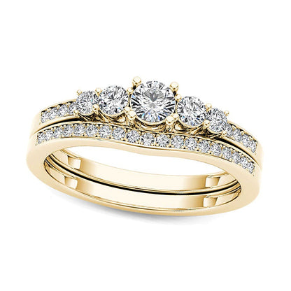 0.5 CT. TW Diamond Five Stone Bridal Set in 14K Gold