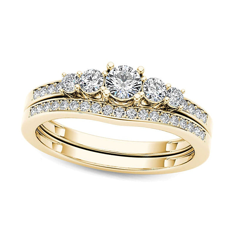 0.5 CT. TW Diamond Five Stone Bridal Set in 14K Gold
