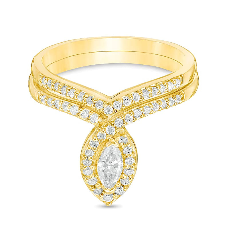 0.5 CT. TW Marquise Diamond Frame Bridal Set in 10K Gold