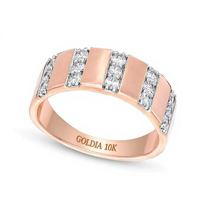 0.5 CT. TW Diamond Trio Linear Row Band in 10K Rose Gold