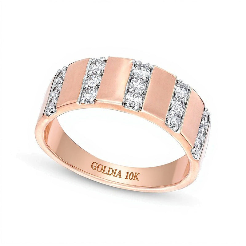 0.5 CT. TW Diamond Trio Linear Row Band in 10K Rose Gold