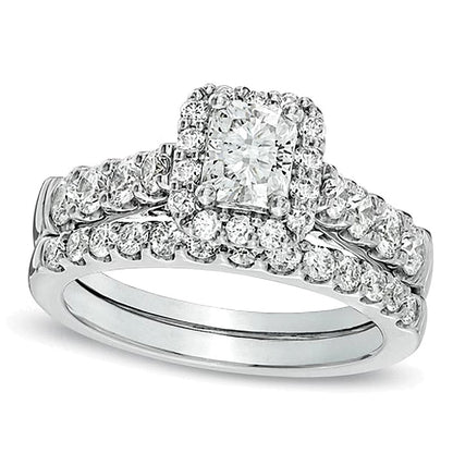 2.0 CT. TW Radiant-Cut Diamond Framed Bridal Set in 14K White Gold