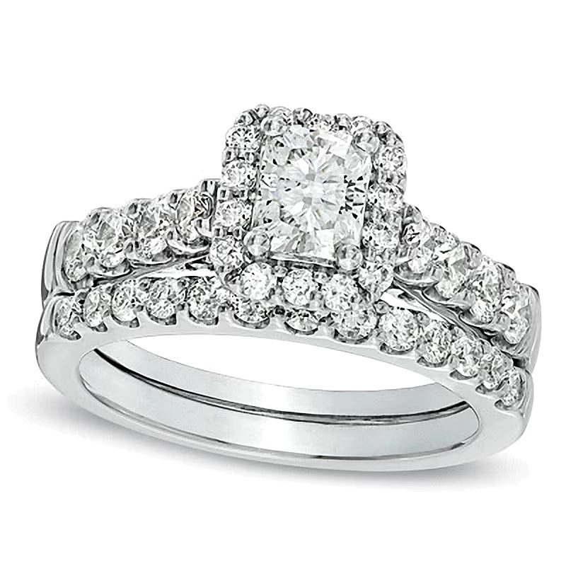 2.0 CT. TW Radiant-Cut Diamond Framed Bridal Set in 14K White Gold