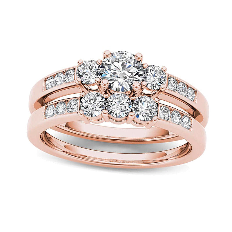 1.0 CT. TW Diamond Three Stone Bridal Set in 14K Rose Gold