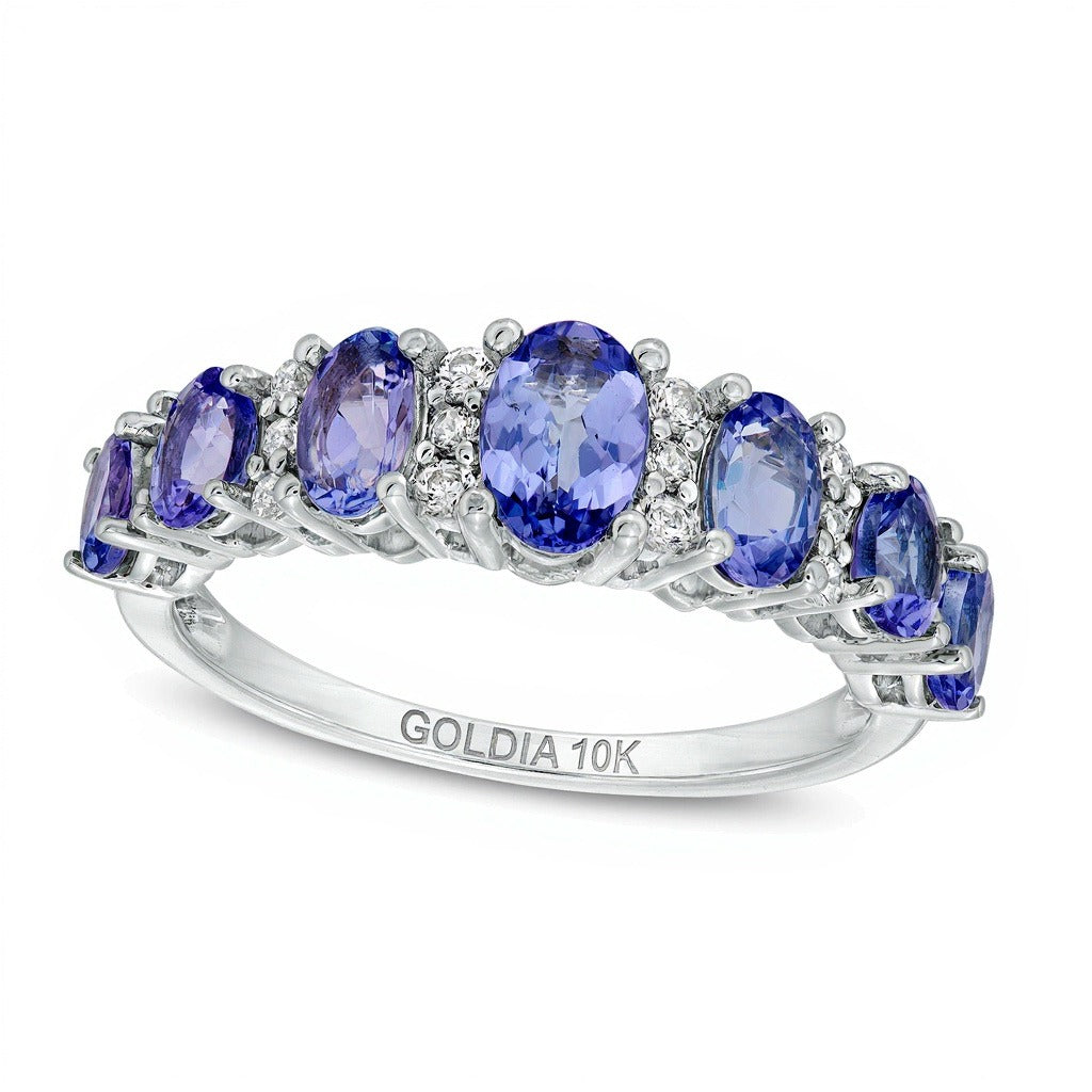 Oval Tanzanite and 0.13 CT. TW Diamond Graduated Seven Stone Ring in 10K White Gold