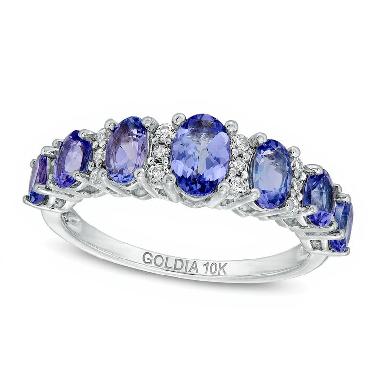 Oval Tanzanite and 0.13 CT. TW Diamond Graduated Seven Stone Ring in 10K White Gold