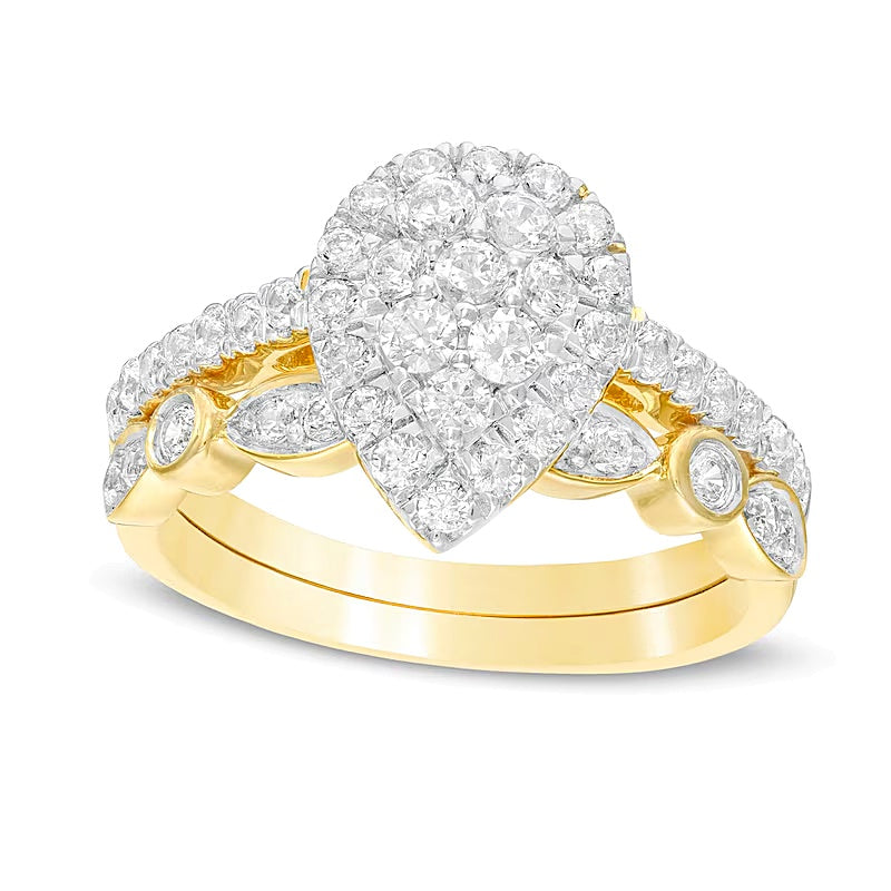 1.0 CT. TW Composite Pear-Shaped Diamond Art Deco Bridal Set in 10K Gold