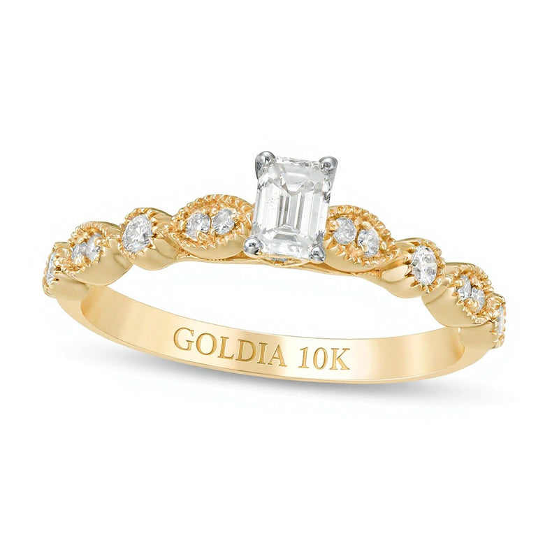 0.5 CT. TW Emerald-Cut Diamond with Marquise Shapes Vintage-Style Engagement Ring in 10K Gold