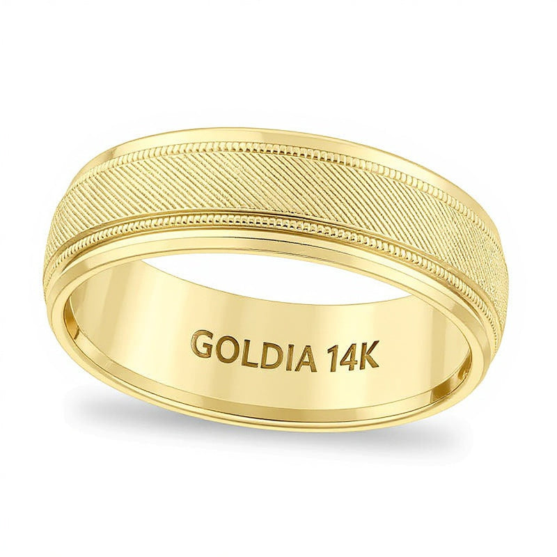 7.0mm Comfort-Fit Florentine Milgrain Wedding Band in 14K Gold