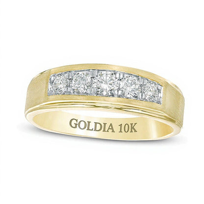 0.5 CT. TW Diamond Five Stone Beveled-Edge Satin Wedding Band in 10K Gold