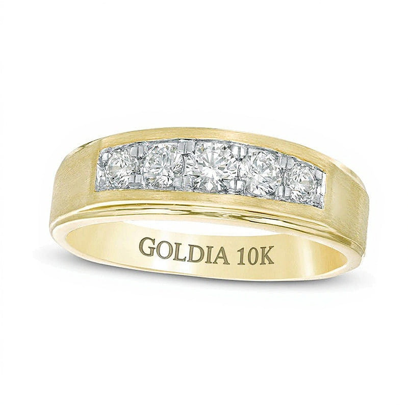 0.5 CT. TW Diamond Five Stone Beveled-Edge Satin Wedding Band in 10K Gold