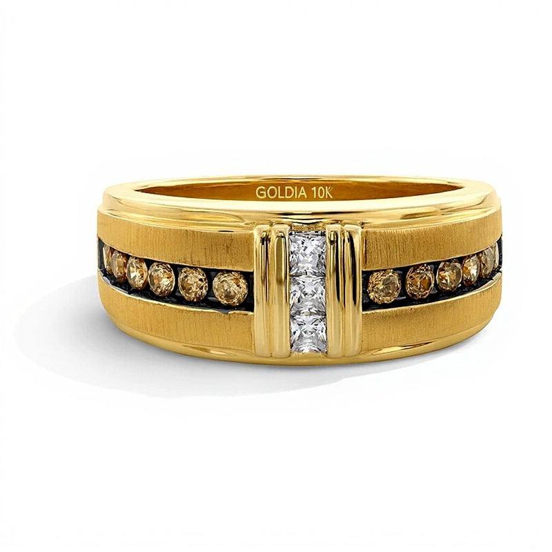 0.63 CT. TW Round Brown Diamond and Square-Cut White Diamond Band in 10K Gold