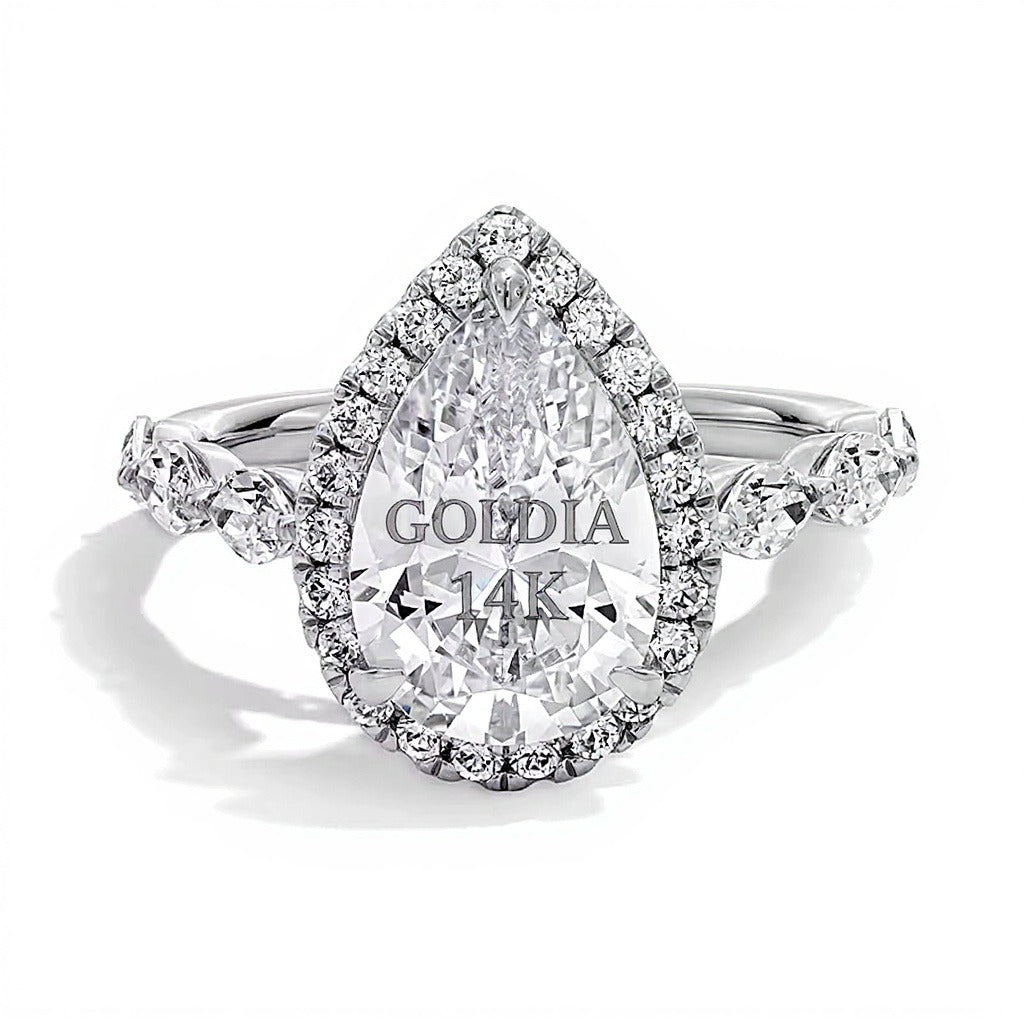 4.0 CT. TW Pear-Shaped Lab-Grown Diamond Frame Engagement Ring in 14K White Gold (F/VS2)