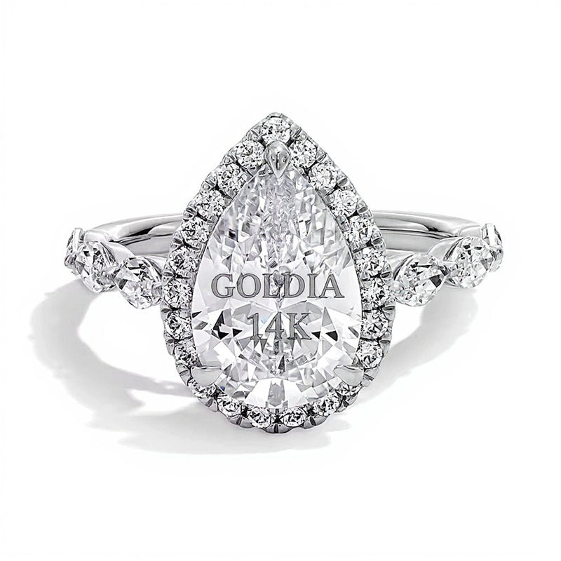 4.0 CT. TW Pear-Shaped Lab-Grown Diamond Frame Engagement Ring in 14K White Gold (F/VS2)