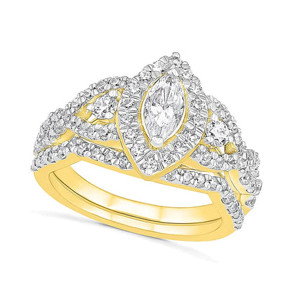 1.5 CT. TW Marquise Diamond Frame Vintage-Style Bridal Set in 10K Gold