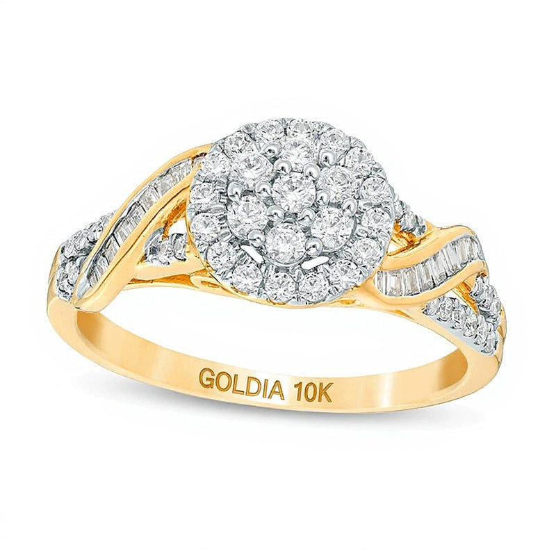 0.5 CT. TW Composite Diamond Frame Ribbon Crossover Ring in 10K Gold