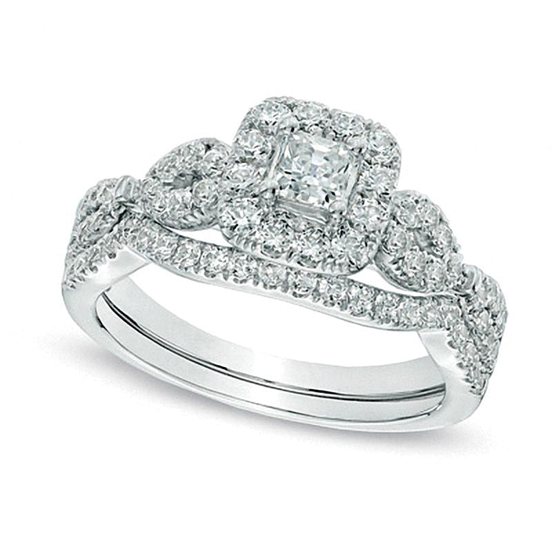 1.0 CT. TW Princess-Cut Diamond Frame Twist Bridal Set in 14K White Gold