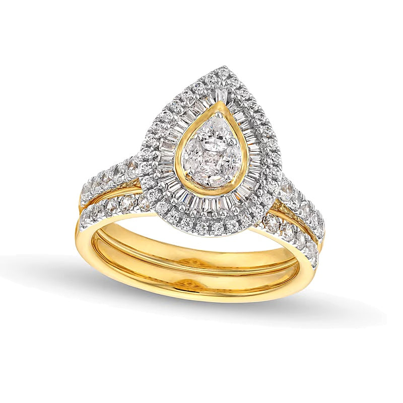 1.0 CT. TW Multi Diamond Pear Frame Bridal Set in 14K Gold