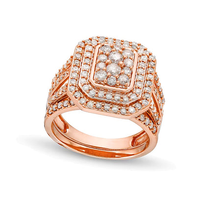 1.25 CT. TW Emerald Multi-Diamond Elongated Octagon Frame Split Shank Bridal Set in 10K Rose Gold