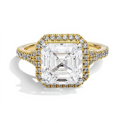 4.5 CT. TW Asscher-Cut Lab-Grown Diamond Frame Engagement Ring in 14K Yellow Gold (F/VS2)