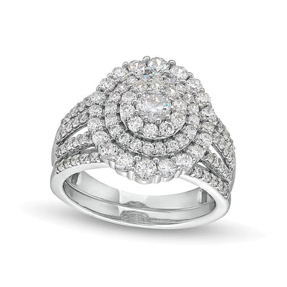 1.5 CT. TW Diamond Triple Row Scallop Frame Bridal Set in 10K White Gold