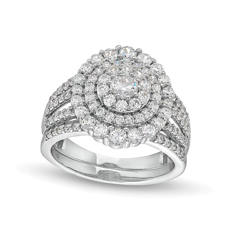 1.5 CT. TW Diamond Triple Row Scallop Frame Bridal Set in 10K White Gold