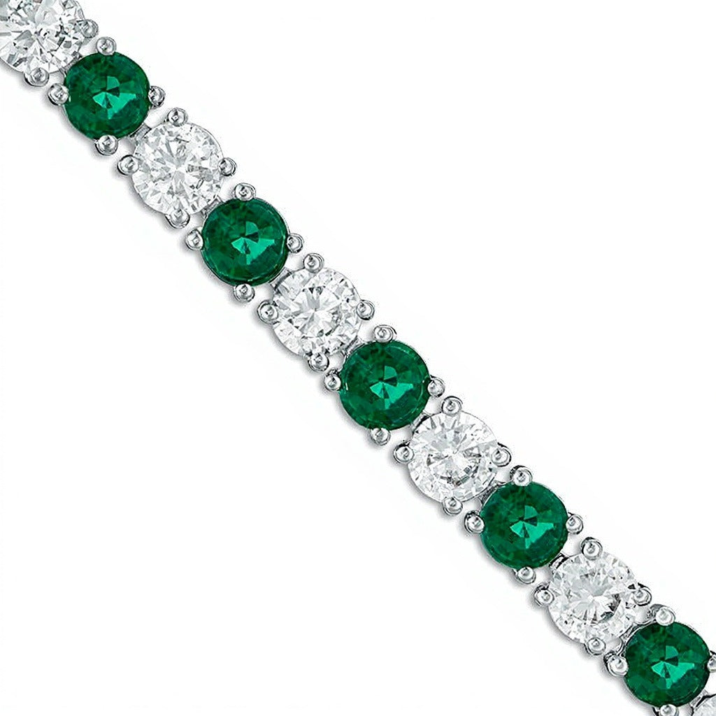 4.0mm Lab-Created Emerald and White Sapphire Alternating Tennis Bracelet in Sterling Silver - 7.25"