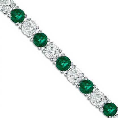 4.0mm Lab-Created Emerald and White Sapphire Alternating Tennis Bracelet in Sterling Silver - 7.25"