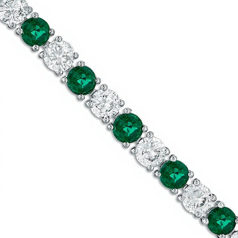 4.0mm Lab-Created Emerald and White Sapphire Alternating Tennis Bracelet in Sterling Silver - 7.25"