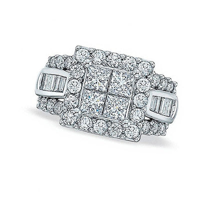 2.0 CT. T.W. Quad Princess-Cut and Baguette Diamond Engagement Ring in 14K White Gold