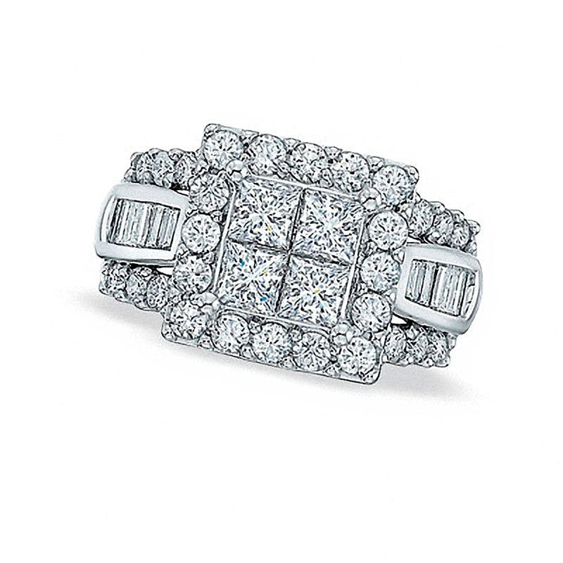 2.0 CT. T.W. Quad Princess-Cut and Baguette Diamond Engagement Ring in 14K White Gold