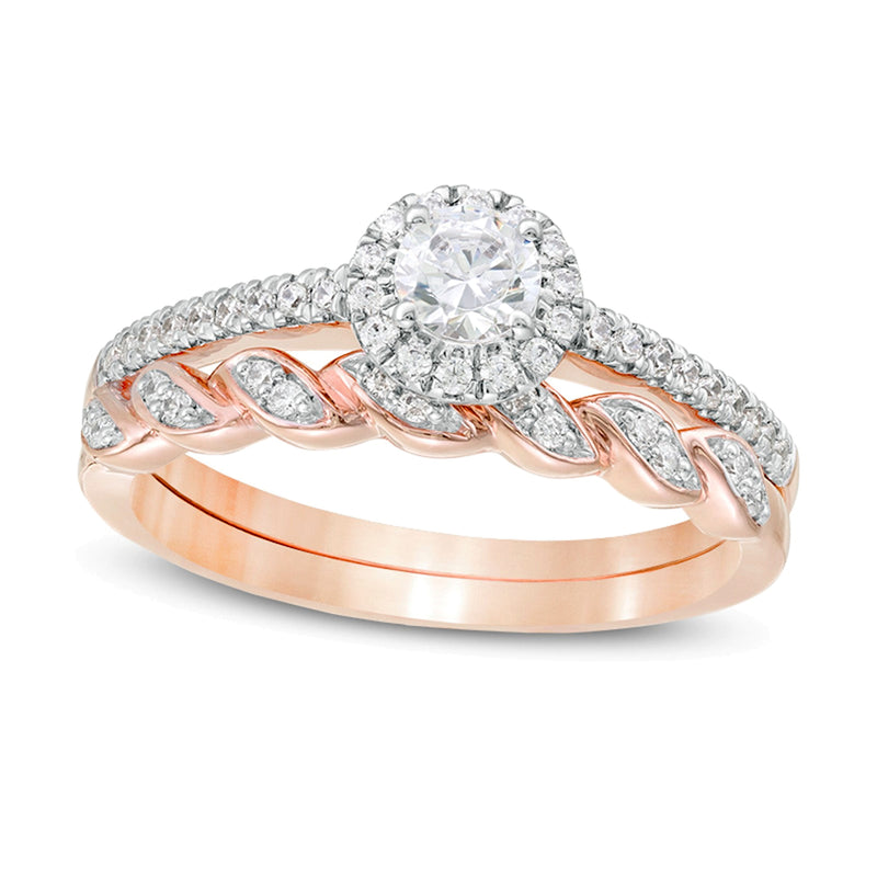0.5 CT. TW Diamond Frame Twist Shank Bridal Set in 10K Rose Gold