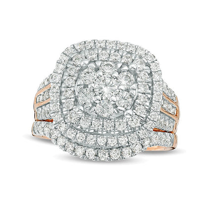 2.0 CT. TW Diamond Triple Cushion Frame Bridal Set in 10K Rose Gold