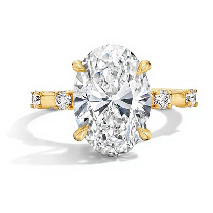 4.25 CT. TW Oval Lab-Grown Diamond Station Shank Engagement Ring in 14K Gold (F/VS2)