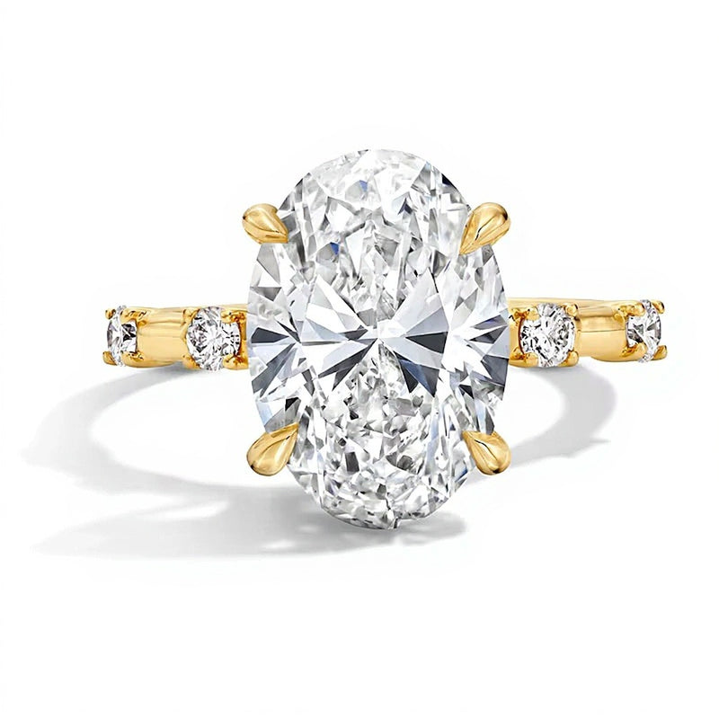 4.25 CT. TW Oval Lab-Grown Diamond Station Shank Engagement Ring in 14K Gold (F/VS2)