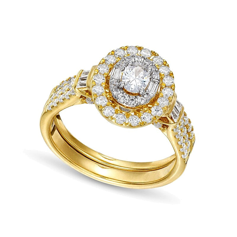 1.0 CT. TW Oval Diamond Double Row Bridal Set in 10K Gold