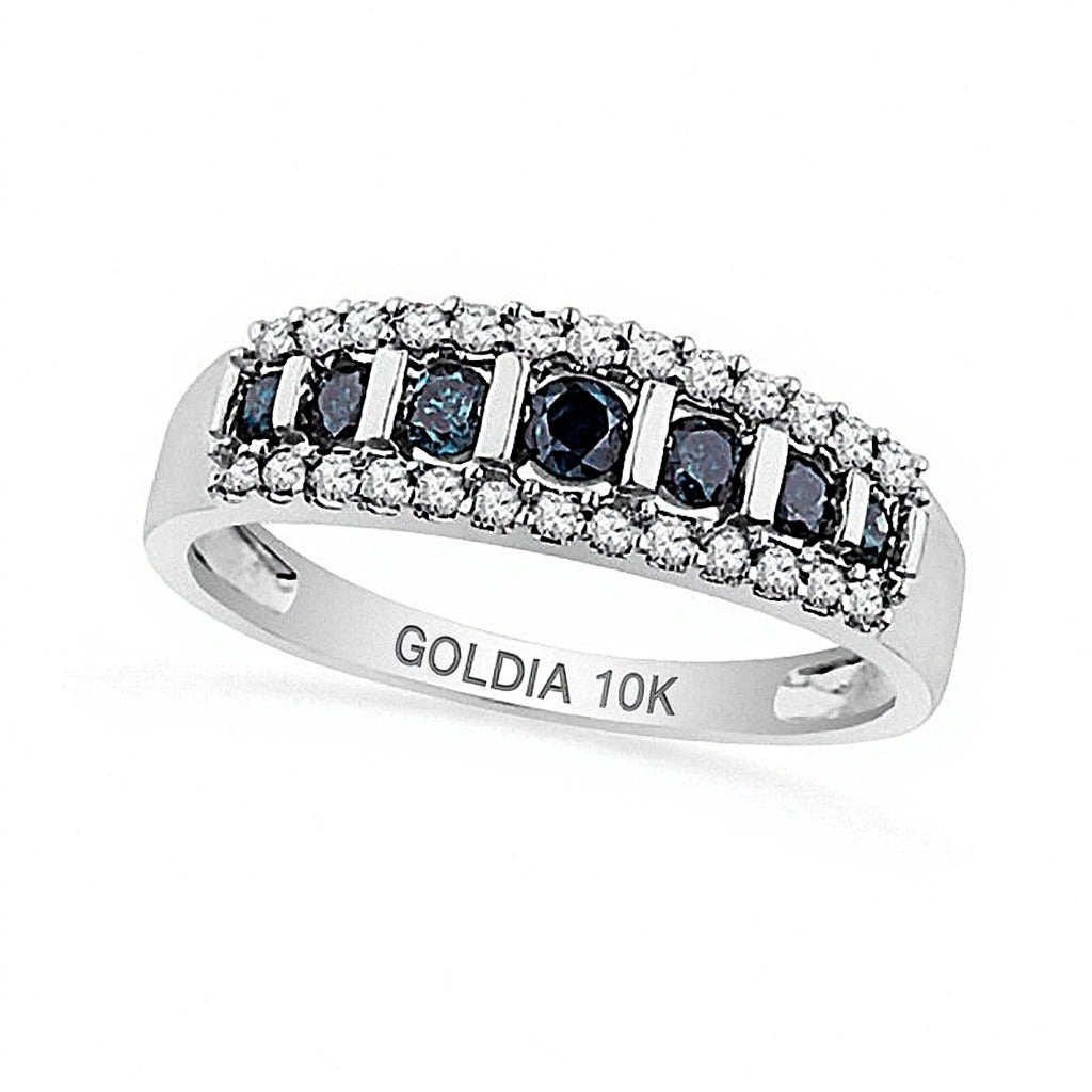 0.5 CT. TW Enhanced Blue and White Diamond Stripe Band in 10K White Gold