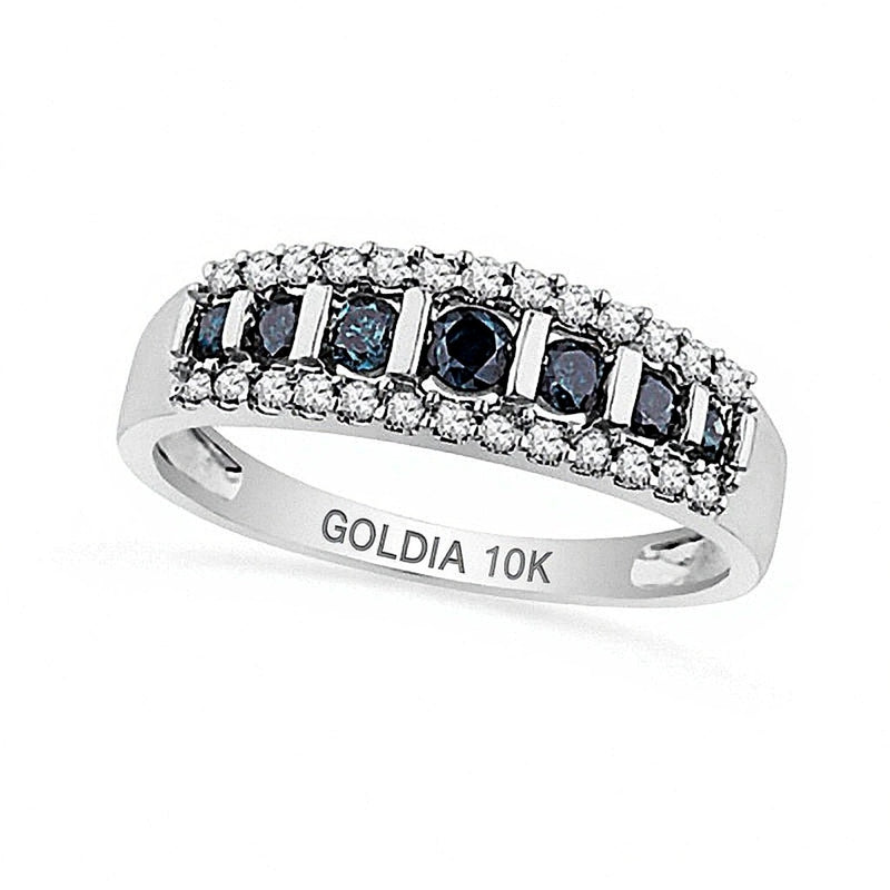 0.5 CT. TW Enhanced Blue and White Diamond Stripe Band in 10K White Gold